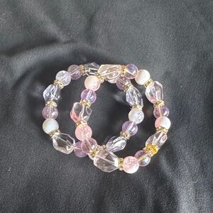 Delicate Pink & Lavender Beaded Stretch Bracelet Set